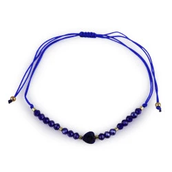 Brățară shamballa cu inimă și strasuri efect ab - Bleumarin (1 Bucată)