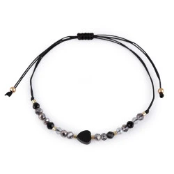 Brățară shamballa cu inimă și strasuri efect ab - Negru (1 Bucată)