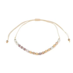 Brățară shamballa cu mărgele fațetate și efect ab - Roz somon deschis (1 Bucată)