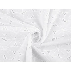 Dantelă madeira de bumbac cu broderie - Alb (1 Metru)