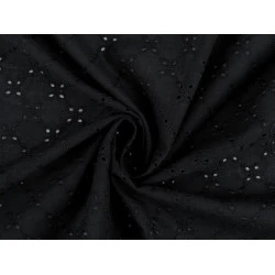 Madeira de bumbac cu broderie florală - Negru (1 Metru)