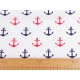 Material bumbac imprimat, motiv ancora - Albastru închis (1 Metru)