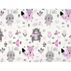 Bumbac flanelat, motiv animale - Roz deschis (1 Metru)