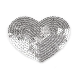 Aplicație termoadezivă - inimă cu paiete - Argintiu deschis (1 Bucată)