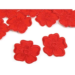 Aplicație termoadezivă brodată - floare - Roșu (10 Bucăți)