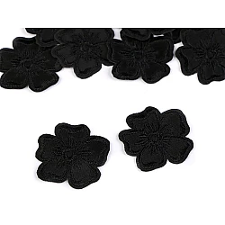 Aplicație termoadezivă brodată - floare - Negru (10 Bucăți)