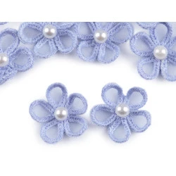 Flori din organza cu perlă, ø2,5 cm - Bleu pal (10 Bucăți)