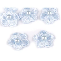 Flori brodate cu perlă, ø2 cm - Albastru deschis (10 Bucăți)