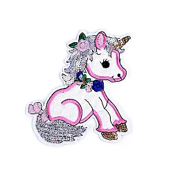 Aplicație termoadezivă cu paiete - unicorn, înghețată - Alb (1 Bucată)