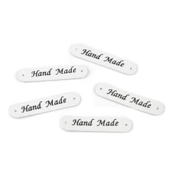 Aplicatie / eticheta din piele ecologică hand made 10x48 mm - Alb (200 Bucăți)