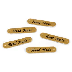 Aplicatie / eticheta din piele ecologică hand made 10x48 mm - Auriu (200 Bucăți)