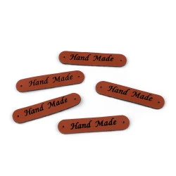 Aplicatie / eticheta din piele ecologică hand made 10x48 mm - Maro coniac (200 Bucăți)