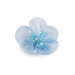Floare din organza cu margele pentru cusut si lipit ø4,5 cm - Albastru deschis (2 Bucăți)