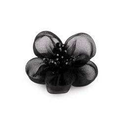 Floare din organza cu margele pentru cusut si lipit ø4,5 cm - Negru (2 Bucăți)