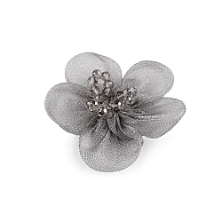 Floare din organza cu margele pentru cusut si lipit ø4,5 cm - Gri neutral (2 Bucăți)