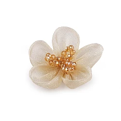 Floare din organza cu margele pentru cusut si lipit ø4,5 cm - Bej deschis (2 Bucăți)