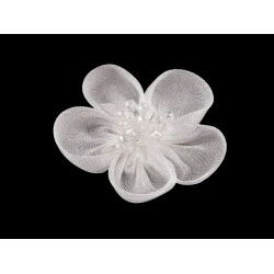 Floare din organza cu margele pentru cusut si lipit ø4,5 cm - Alb (2 Bucăți)