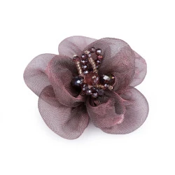 Flori din organza cu mărgele, pentru cusut si lipit ø6-7 cm - Lila (1 Bucată)