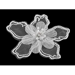 Floare textila cu margele pentru ornare ø8 cm - Alb (10 Bucăți)