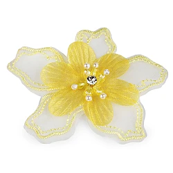 Floare textila cu margele pentru ornare ø8 cm - Galben deschis (10 Bucăți)