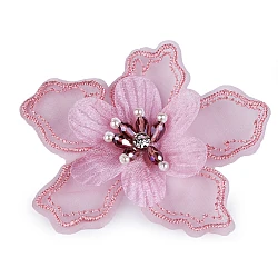 Floare textila cu margele pentru ornare ø8 cm - Roz antic deschis (10 Bucăți)
