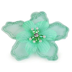 Floare textila cu margele pentru ornare ø8 cm - Verde pastel deschis (10 Bucăți)