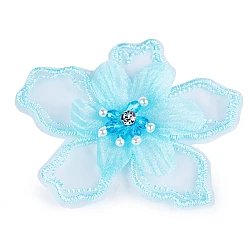 Floare textila cu margele pentru ornare ø8 cm - Albastru angel (10 Bucăți)