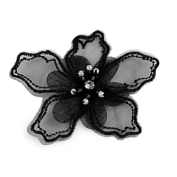 Floare textila cu margele pentru ornare ø8 cm - Negru (10 Bucăți)