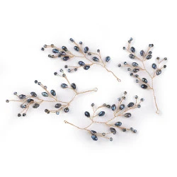 Crenguță de sârmă cu mărgele fațetate - Albastru delta (4 Bucăți)