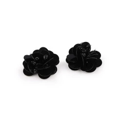 Floare cu paiete și mărgele ø3,8 cm - Negru (10 Bucăți)