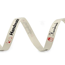 Panglică din bumbac imprimată hand made, lățime 10 mm - Ecru deschis (1 Metru)