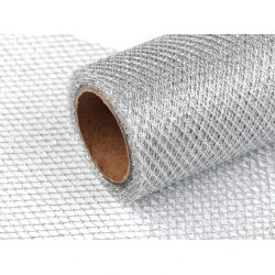 Panglică plasă lurex, lățime 15 cm - Argintiu (1 Metru)