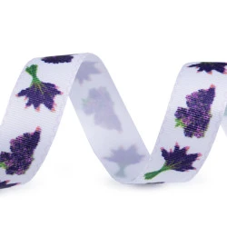 Panglică cu imprimeu floral, lățime 25 mm - Alb (1 Metru)