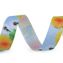 Panglică cu imprimeu floral, lățime 25 mm - Albastru deschis (1 Metru)