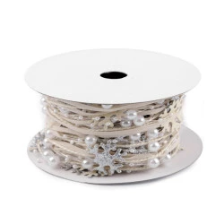 Panglică / șnur cu steluțe și perle - Bej pal (1 Metru)