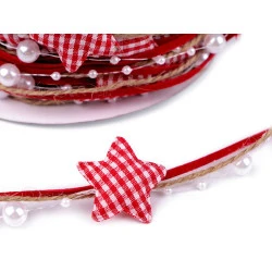 Panglică / șnur cu steluțe și perle - Roșu (1 Metru)