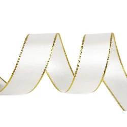Panglica din satin cu margine lurex latime 25 mm - Off white (25 Metri)