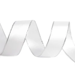 Panglica din satin cu margine lurex latime 25 mm - Alb (25 Metri)