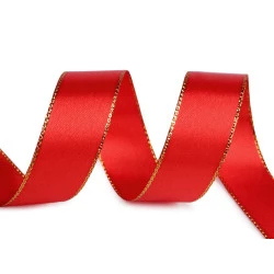 Panglica din satin cu margine lurex latime 25 mm - Roșu (25 Metri)