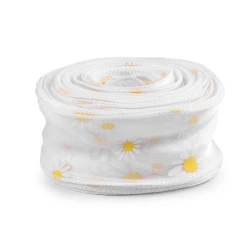 Panglica din organza cu flori, latime 50 mm - Alb (1 Metru)