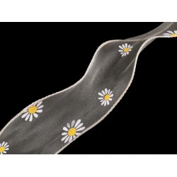 Panglica din organza cu flori, latime 50 mm - Crem deschis (1 Metru)