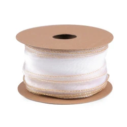Panglica din organza cu luciu sidefat si lurex latime 50 mm - Alb (1 Metru)
