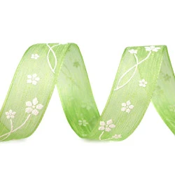 Panglica cu flori latime 25 mm - Verde deschis (20 Metri)