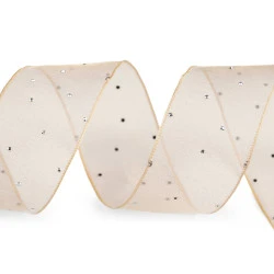 Panglică din organza cu strasuri, lățime 38 mm - Crem (1 Metru)