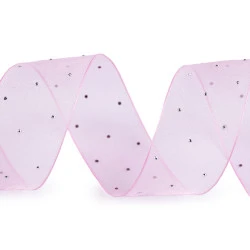 Panglică din organza cu strasuri, lățime 38 mm - Roz deschis (1 Metru)