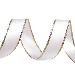 Panglică cu lurex și sârmă pe margine 24 mm - Alb (20 Metri)