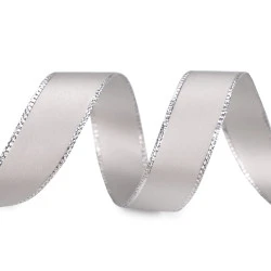 Panglică cu lurex și sârmă pe margine 24 mm - Gri foarte deschis (20 Metri)