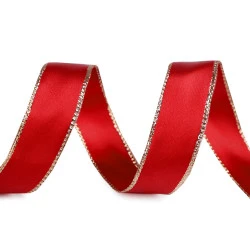 Panglică cu lurex și sârmă pe margine 24 mm - Roșu (20 Metri)