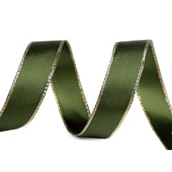 Panglică cu lurex și sârmă pe margine 24 mm - Verde (20 Metri)