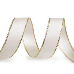 Panglică cu lurex și sârmă pe margine 24 mm - Crem deschis (20 Metri)